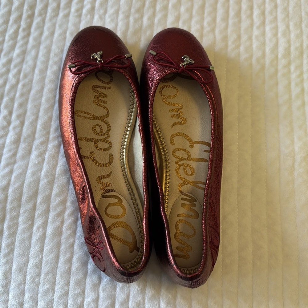FELICIA METALLIC BALLET FLAT SAM EDELMAN burgundy red flats 7